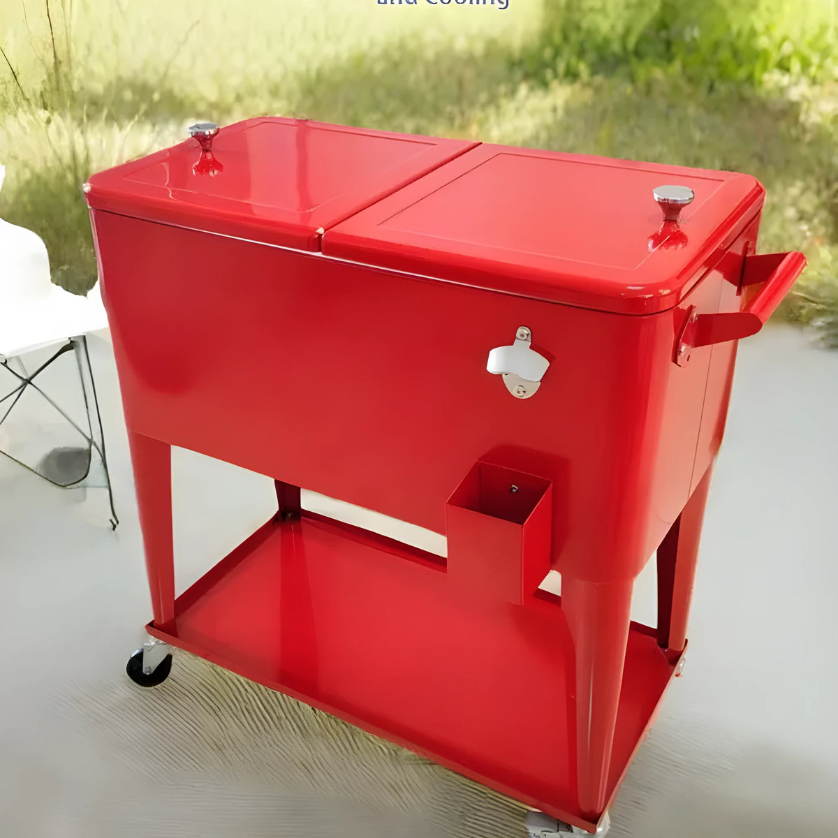 Red outdoor metal insulated trolley with dual heat preservation and ice bucket functions