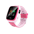 Children's blue silicone strap smart watch with HD touch screen showing GPS location interface.