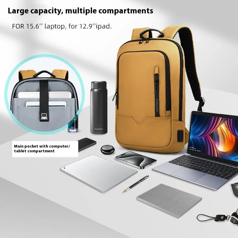 Lightweight polyester commuter laptop backpack with USB charging port in various colour options
