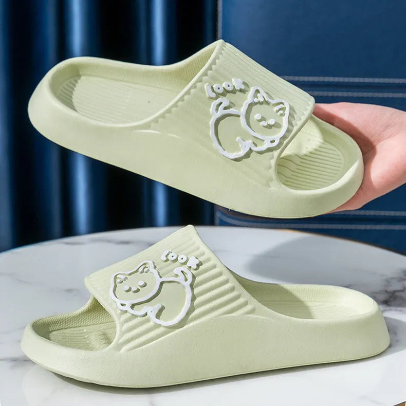 Women's cat design EVA platform slippers in multiple colours for indoor and outdoor home wear