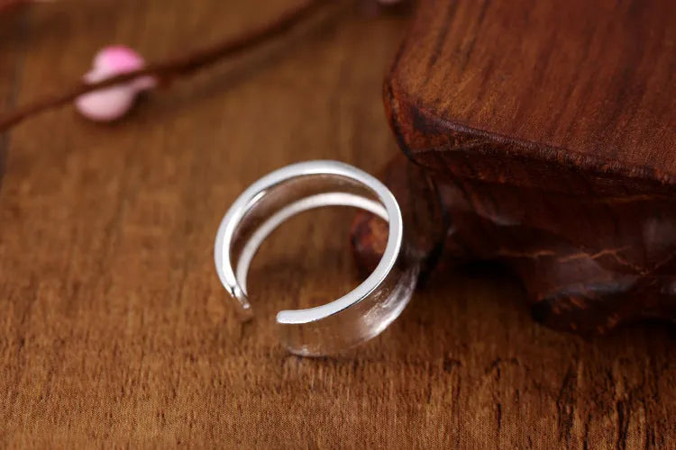 Korean frosted sterling silver open ring with geometric shape and adjustable opening