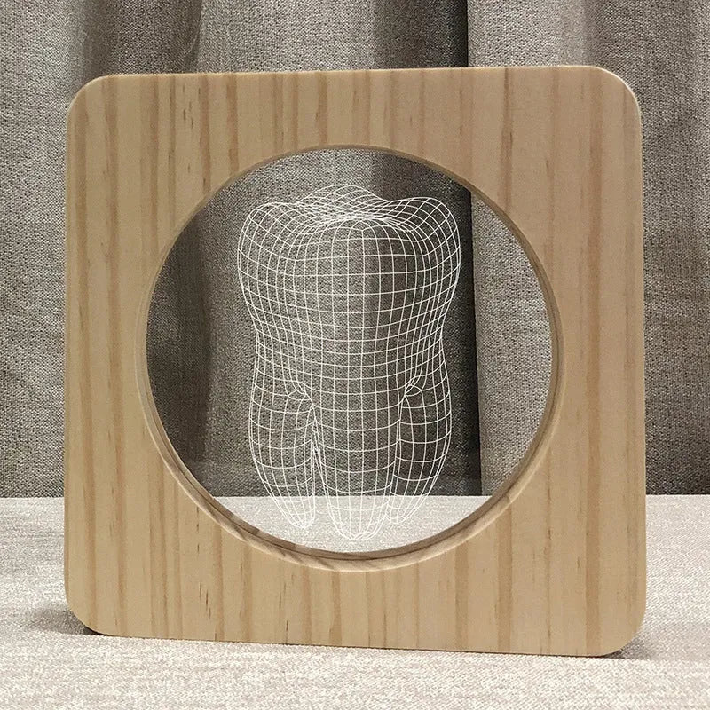 Tooth-shaped wood-colour acrylic night lamp with USB cable