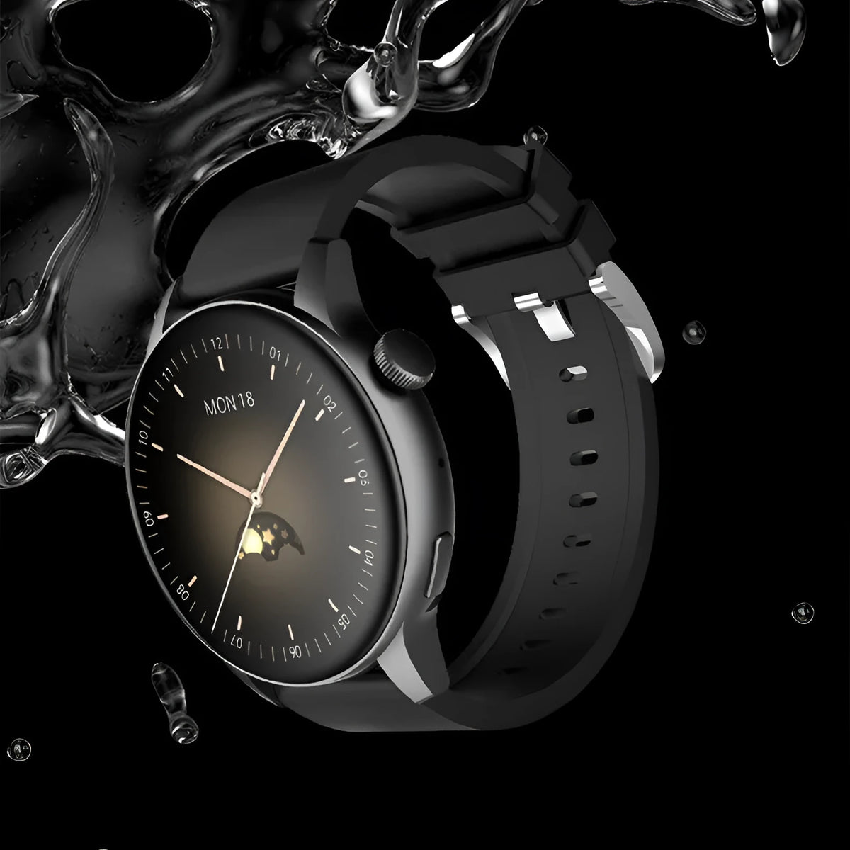 Multi-function smart watch with 1.30-inch colour screen in black, pink, or silver on wrist.