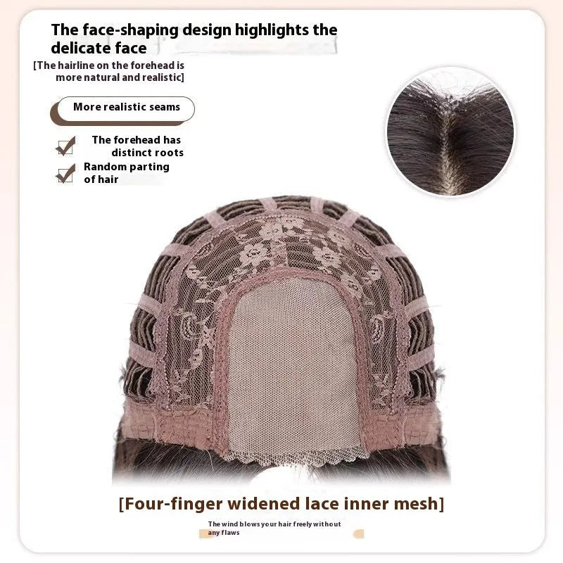 Forehead lace mid-length natural black straight wig with styling accessories on display