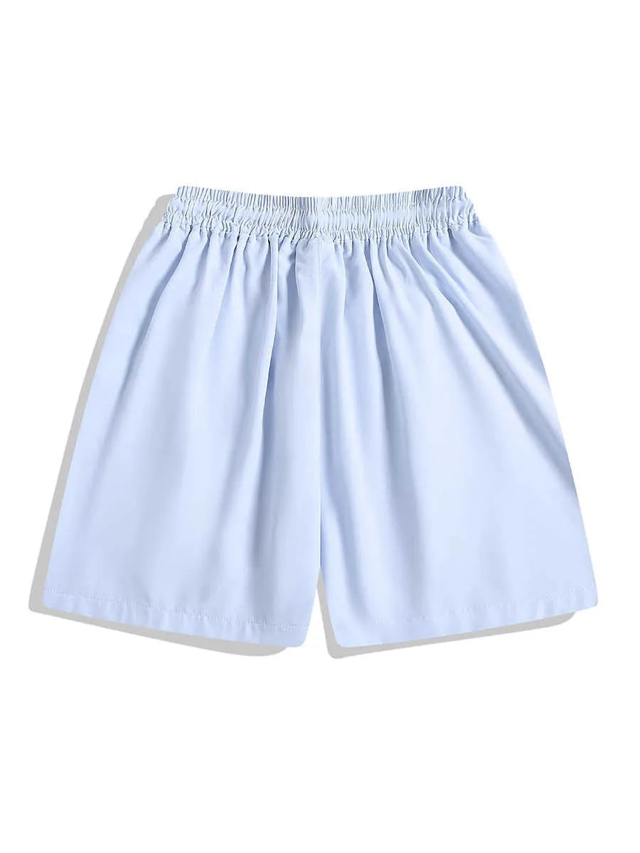 Men's black quick-drying sports shorts with elastic waistband and loose straight-leg design