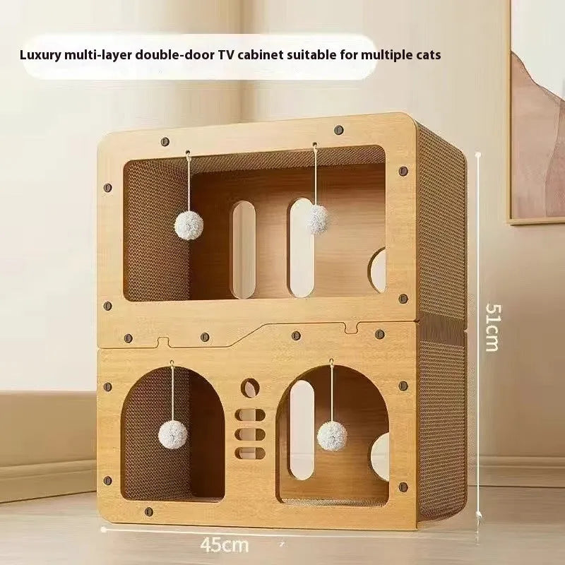 Double-layer cat scratching board and enclosed nest in choice of six visual styles