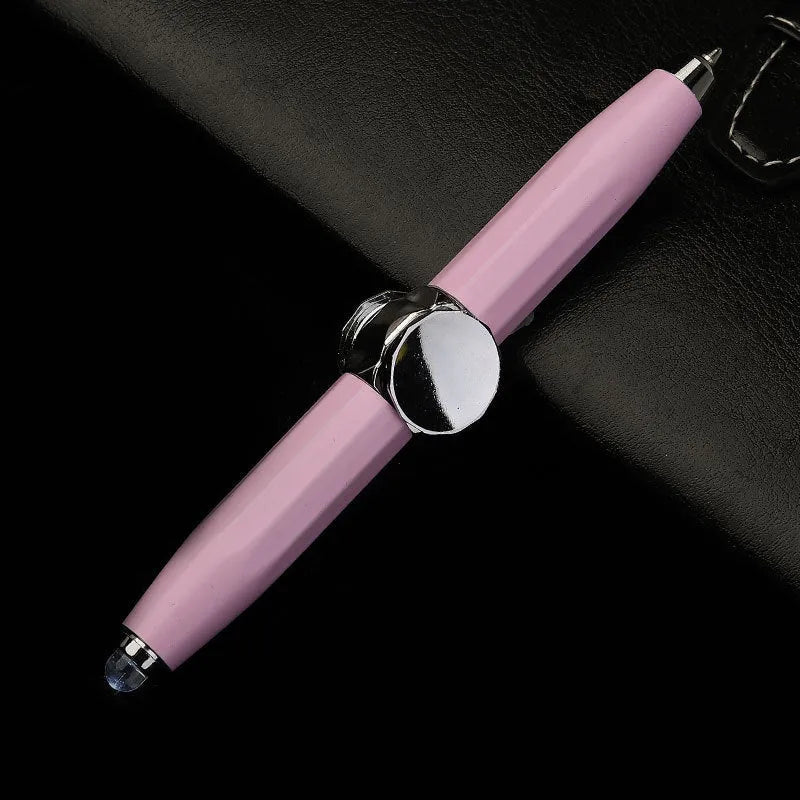 10.5cm metal gyro ballpoint pen with LED light and spinning mechanism for stress relief