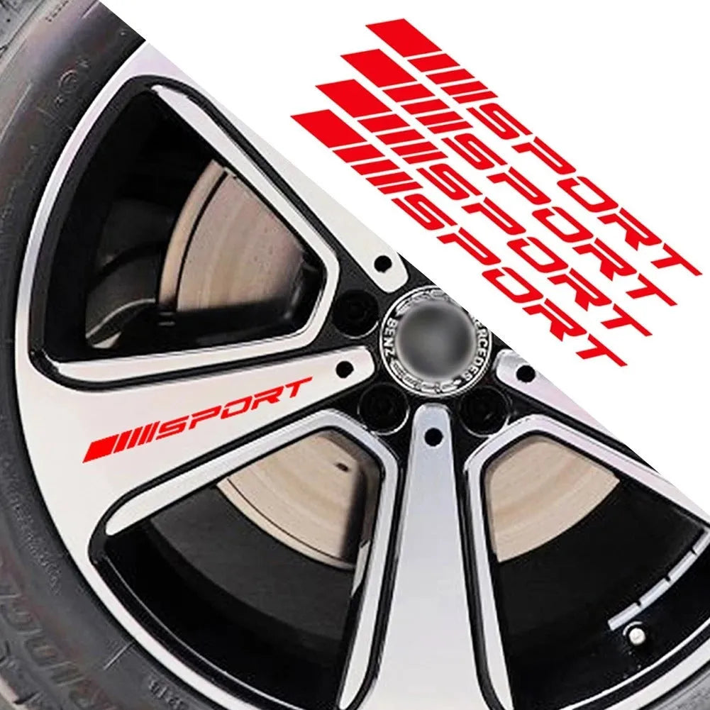 PET hollow sports series car rim sticker in red, measuring 10cm by 0.7cm.