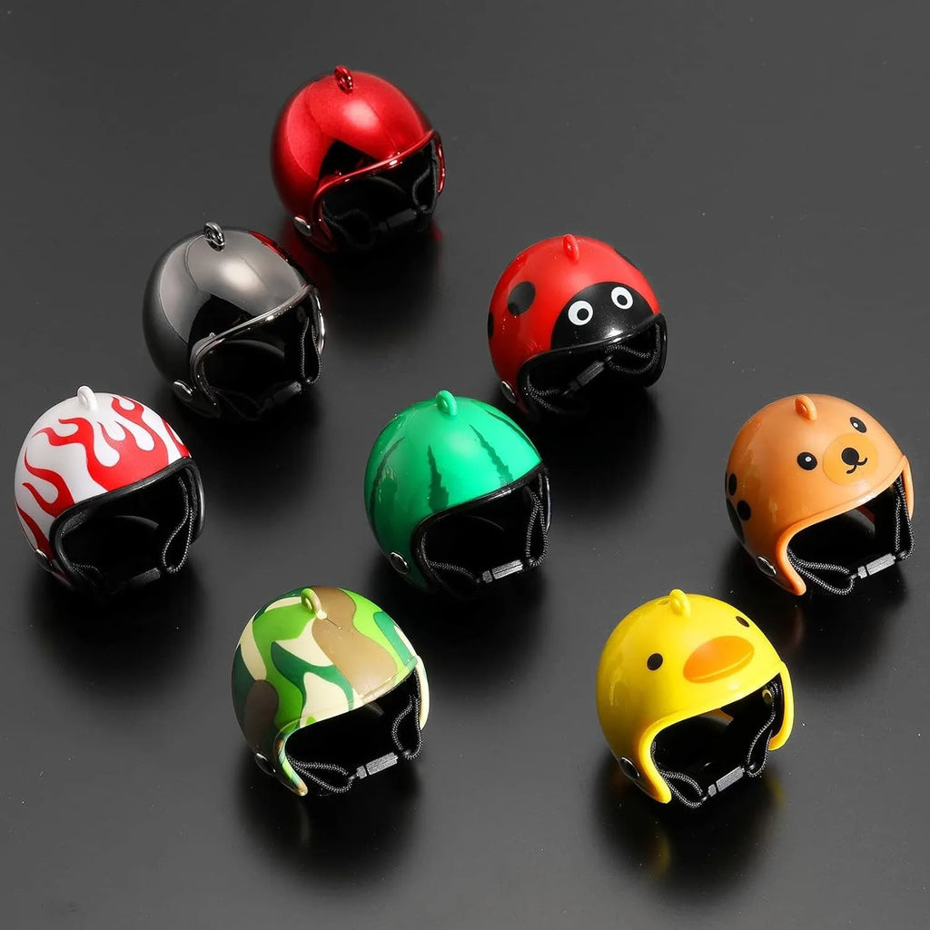 Adjustable hard plastic chicken helmet for small birds with elastic bands and sponge lining