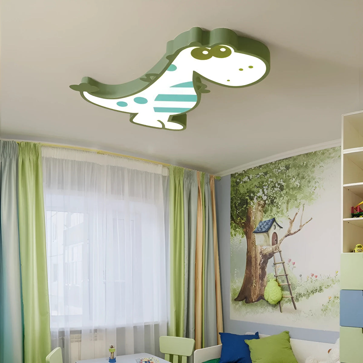 Green cartoon dinosaur ceiling light with 48cm diameter and dimming function