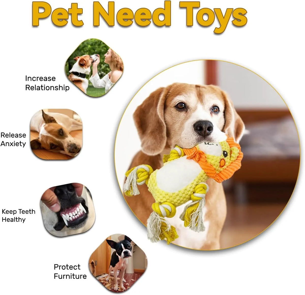 Lion and monkey soft plush squeaky dog toys side by side