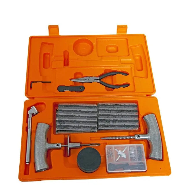 Speedy Seal emergency car tyre repair tool set in a compact case with insertion tool, reamer, and pressure gauge.