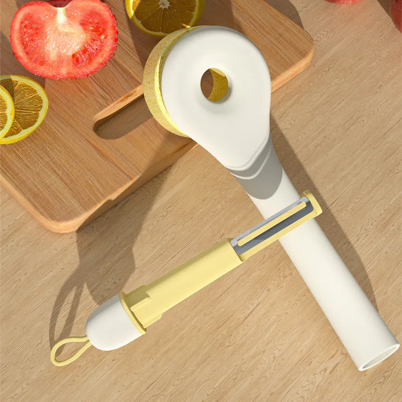 Wood pulp sponge cleaning brush with PP handle, peeling knife, and three or six brush heads for pots, dishes, and bowls.