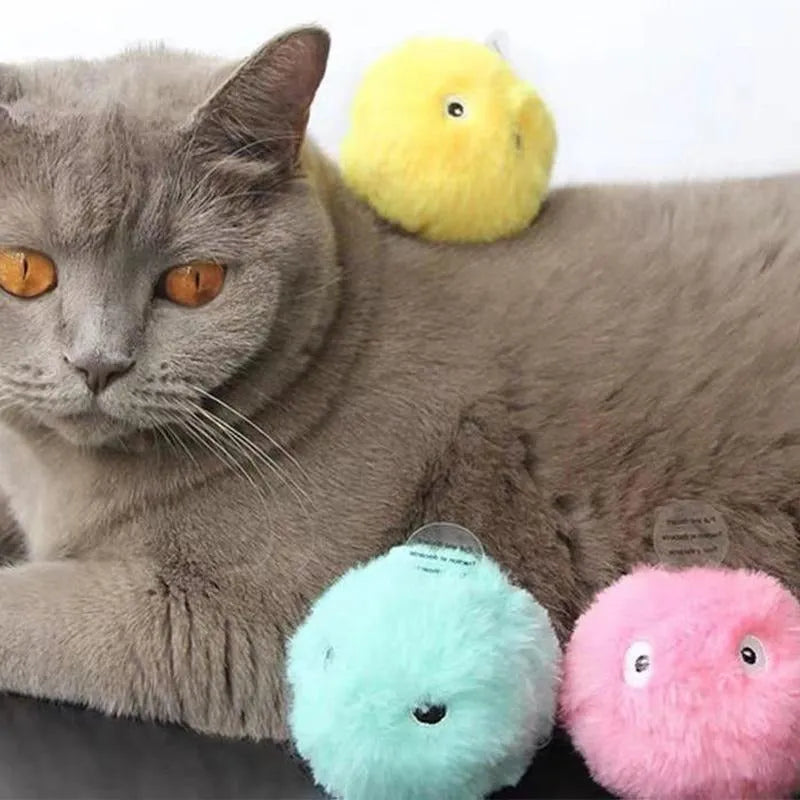 55mm diameter interactive cat toy ball in blue, pink or yellow colours with animal sound effects