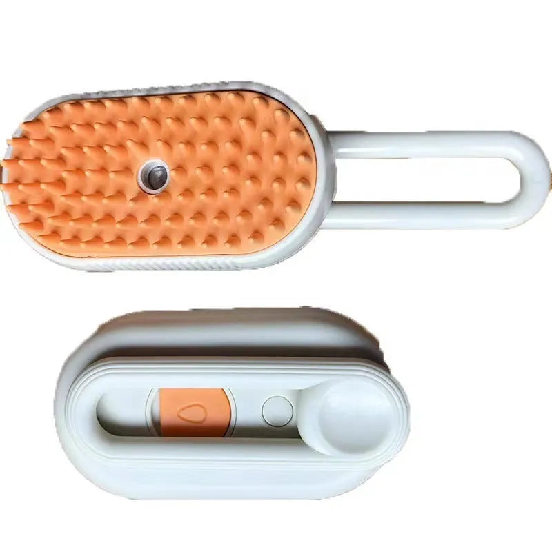 Avocado green pet spray brush with rotating comb head and removable essence bottle for detangling