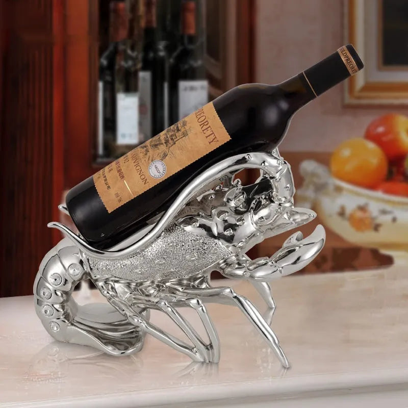 Lobster-shaped wine rack ornament in European style design with silver or rose gold finish