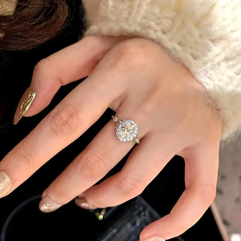 Silver geometric ring with diamond centrepiece and adjustable opening