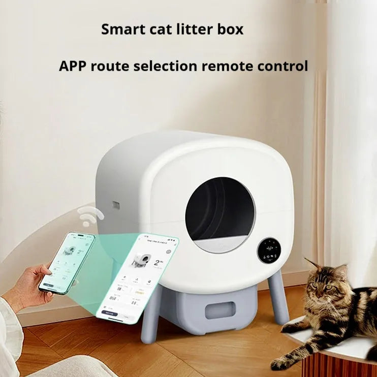 Automatic self-cleaning cat litter box with waste storage compartment and UK plug