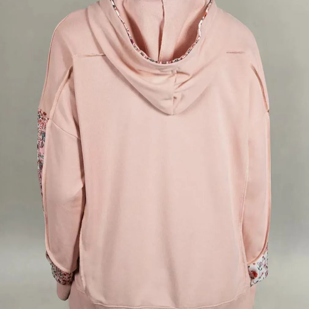 Women's pullover hoodie with drawstrings, long sleeve loose printed sweatshirt in pink or orange