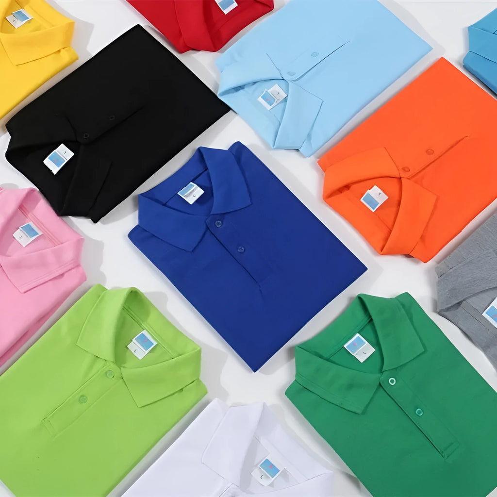 Plain cotton short-sleeved work shirt on a hanger, shown in a light blue colour.