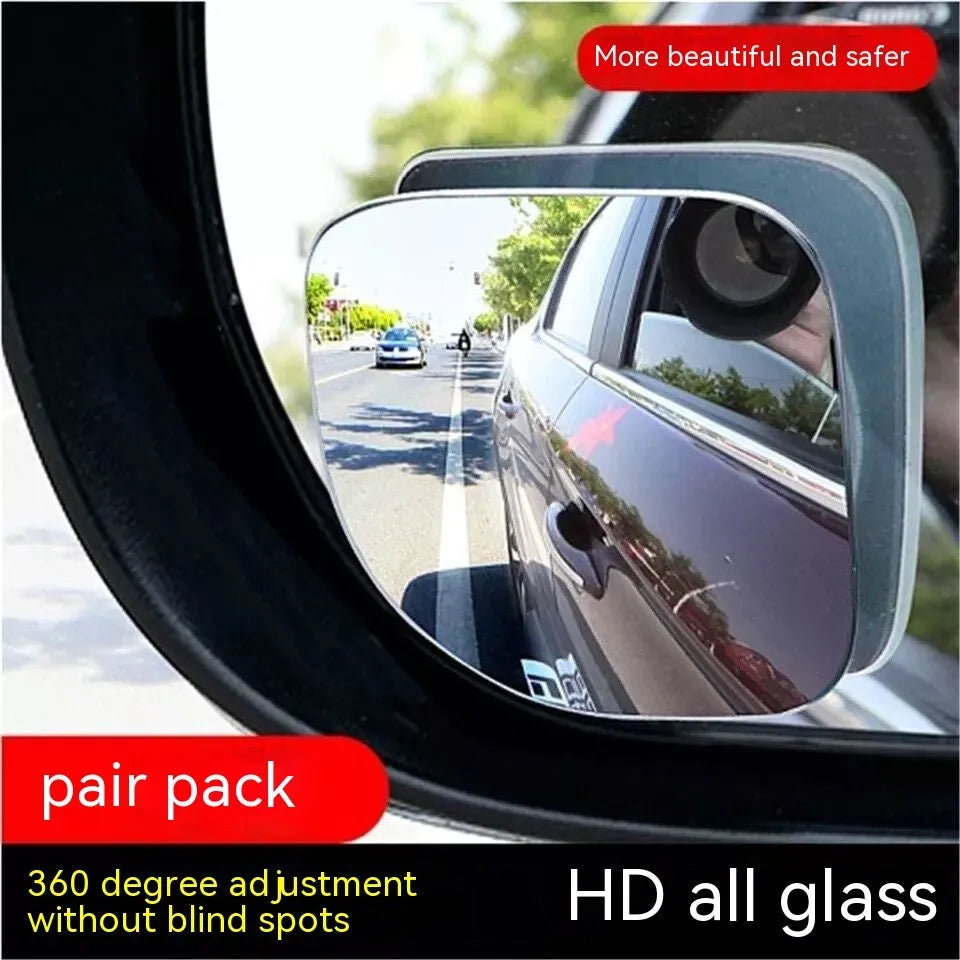 White fan-shaped car blind spot mirror with 360-degree adjustable mount