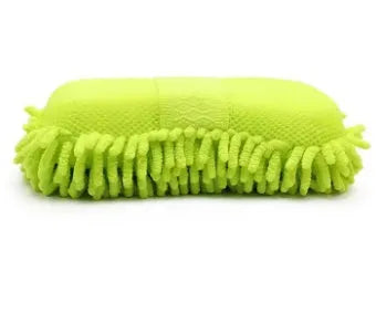 Silvery green car wash sponge block measuring 14x25cm with chenille microfiber construction