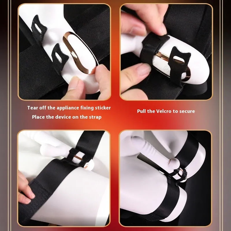 Black knitted belt adult toy strap with appliance attachment hardware