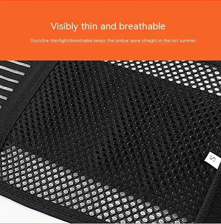 Black sports waist support belt with steel plate for lumbar protection during athletic activities