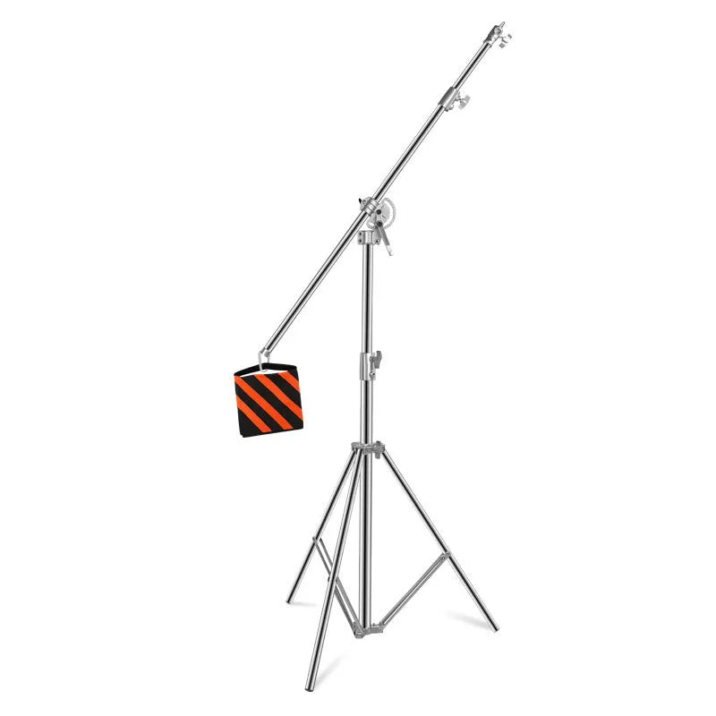 Stainless steel cross arm ceiling lamp rack with silver finish for studio lighting