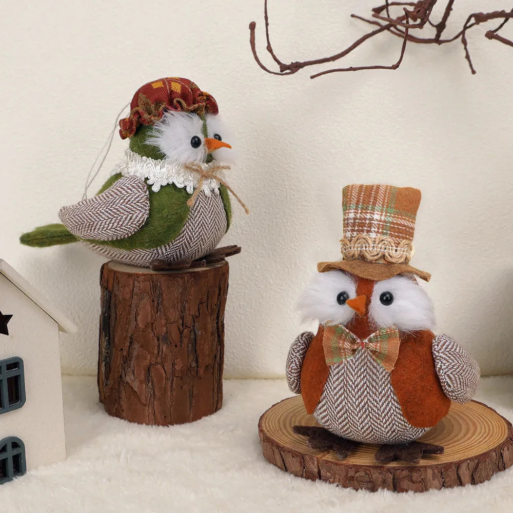 Thanksgiving owl bird fabric pendant ornament in orange or green colour for window display
