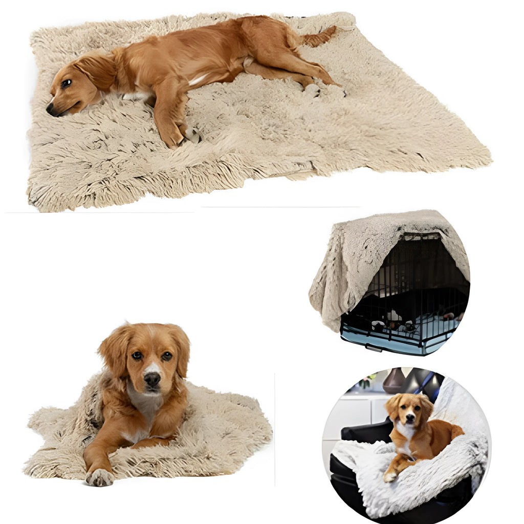 Soft wool polyester dog blanket in dark grey showing rectangular shape and plush texture