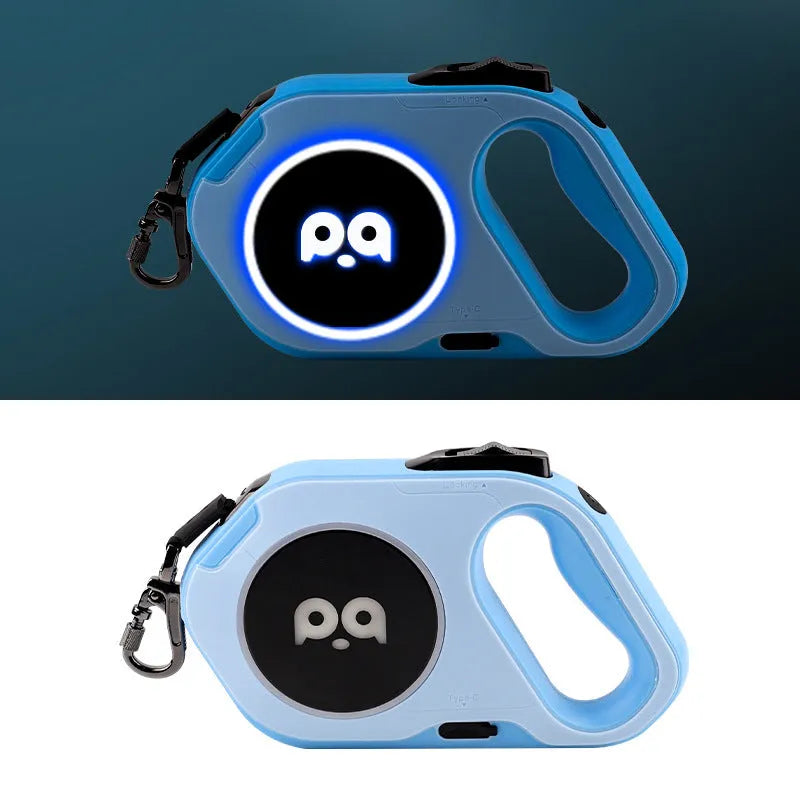 LED retractable dog lead 5 metre USB rechargeable outdoor leash in sky blue, cherry powder, high end purple or black and white