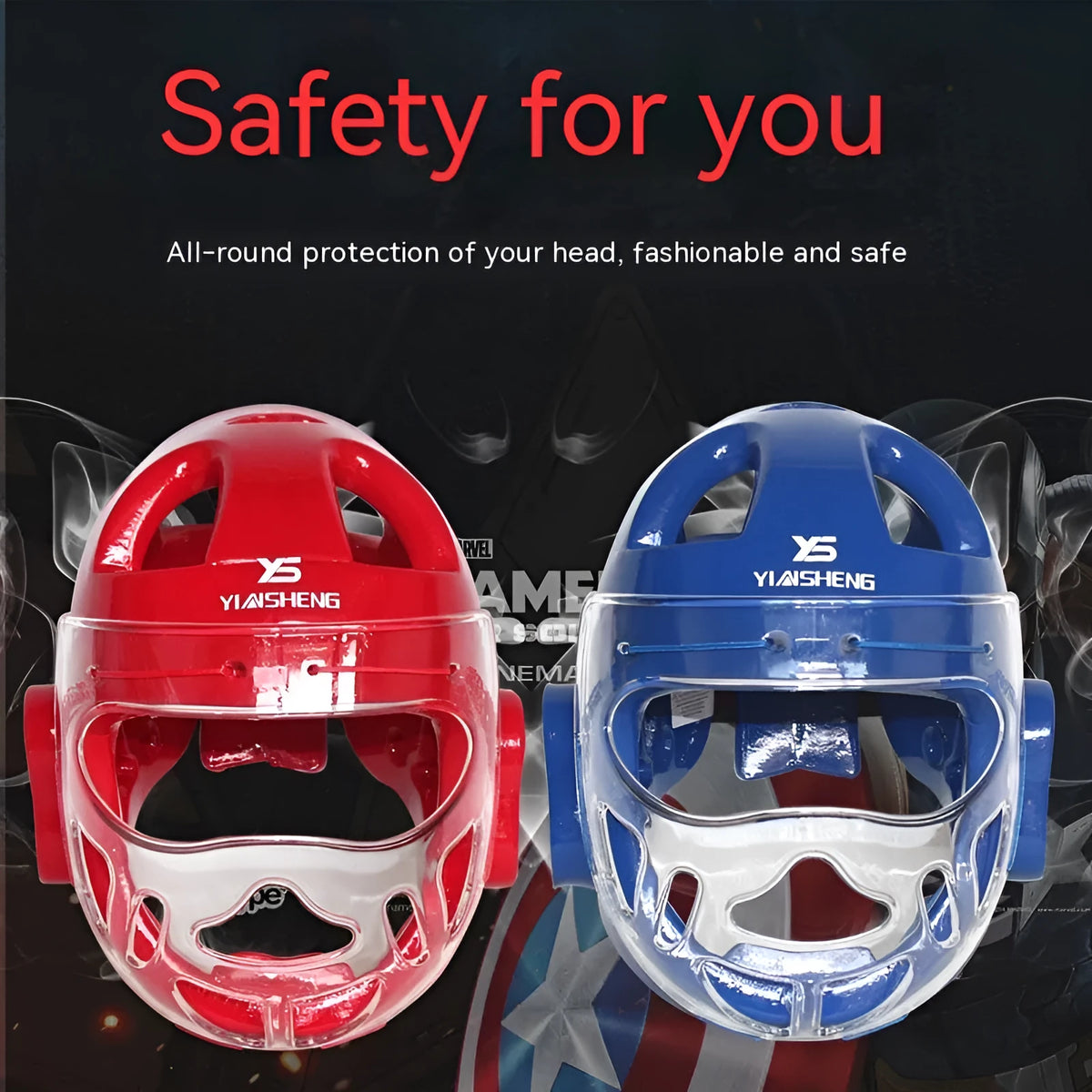 Karate helmet protective equipment for boxing in white, blue, or red colours with size options