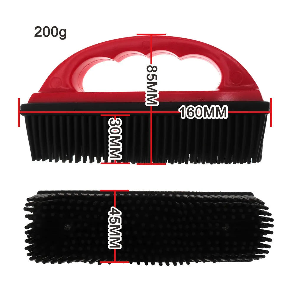 Red silicone pet grooming brush measuring 160x85mm for bath massage and household hair removal