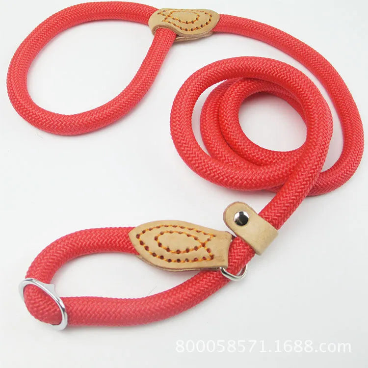 Brown nylon dog leash with hand-holding rope measuring 2.1 metres in length