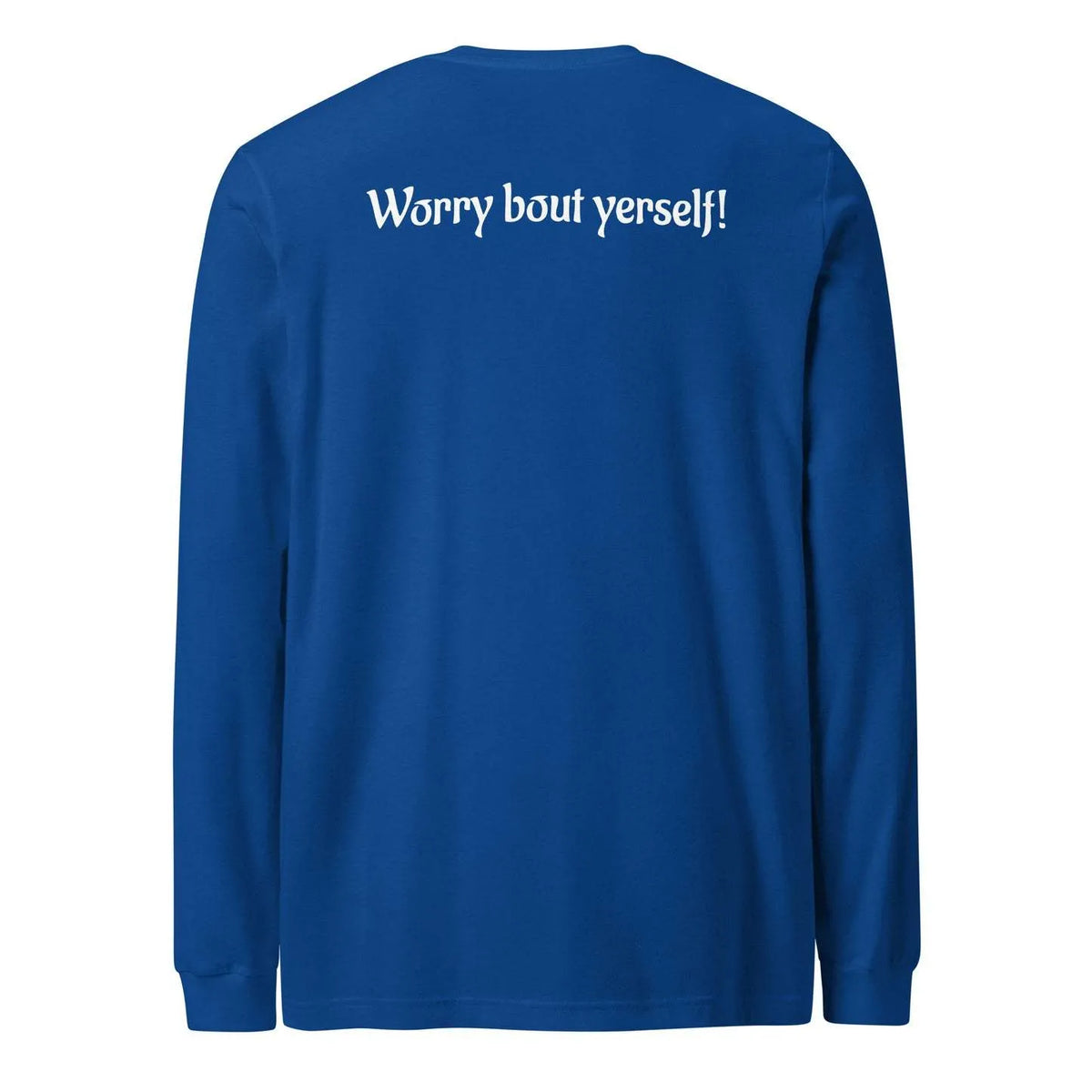 Blue men's loose fit polyester sweater with printed letters and patterns, round neck pullover design