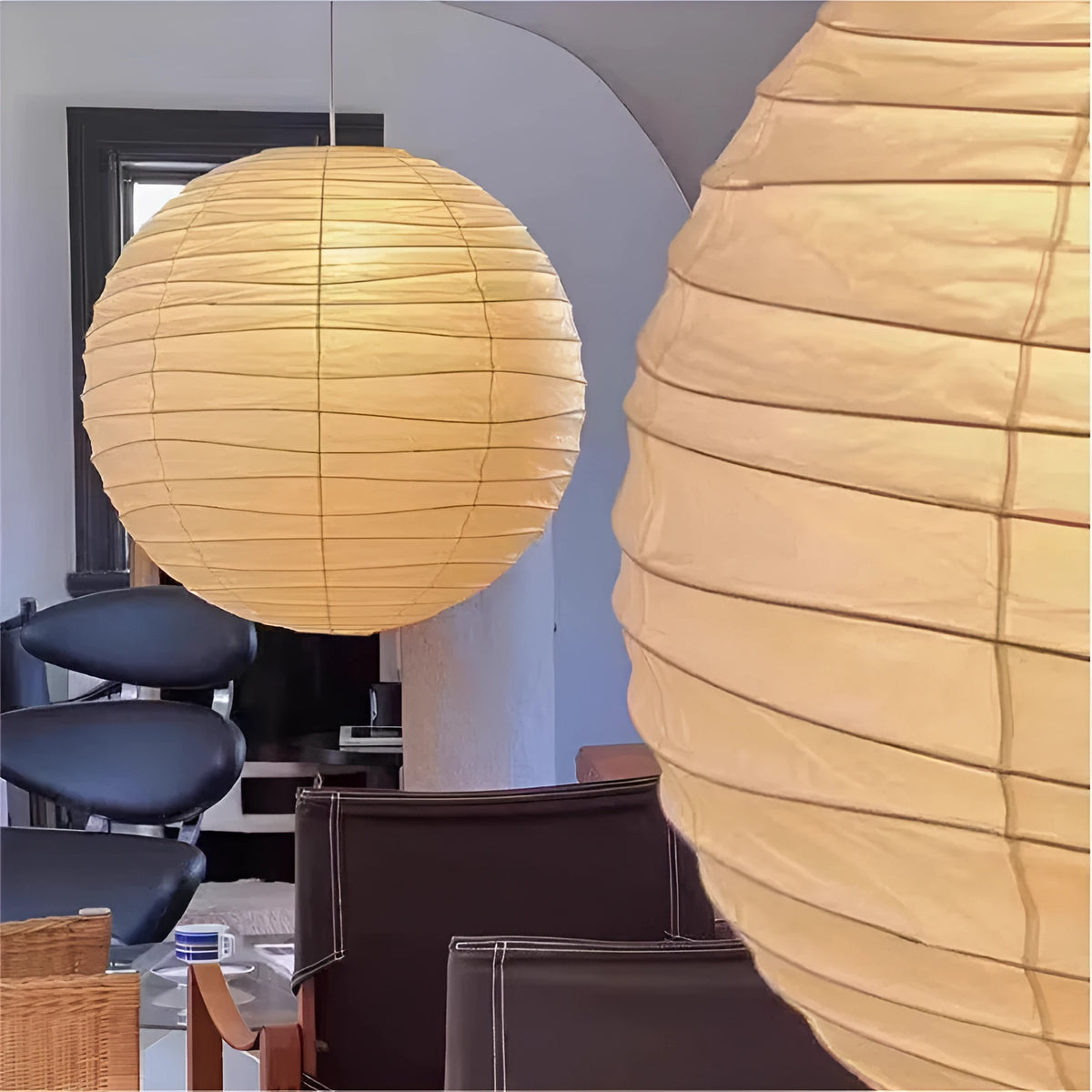 Japanese style rice paper chandelier with circular shade in three size options