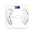 Smart Bluetooth body fat scale in white, black or pink showing weight and body composition readings