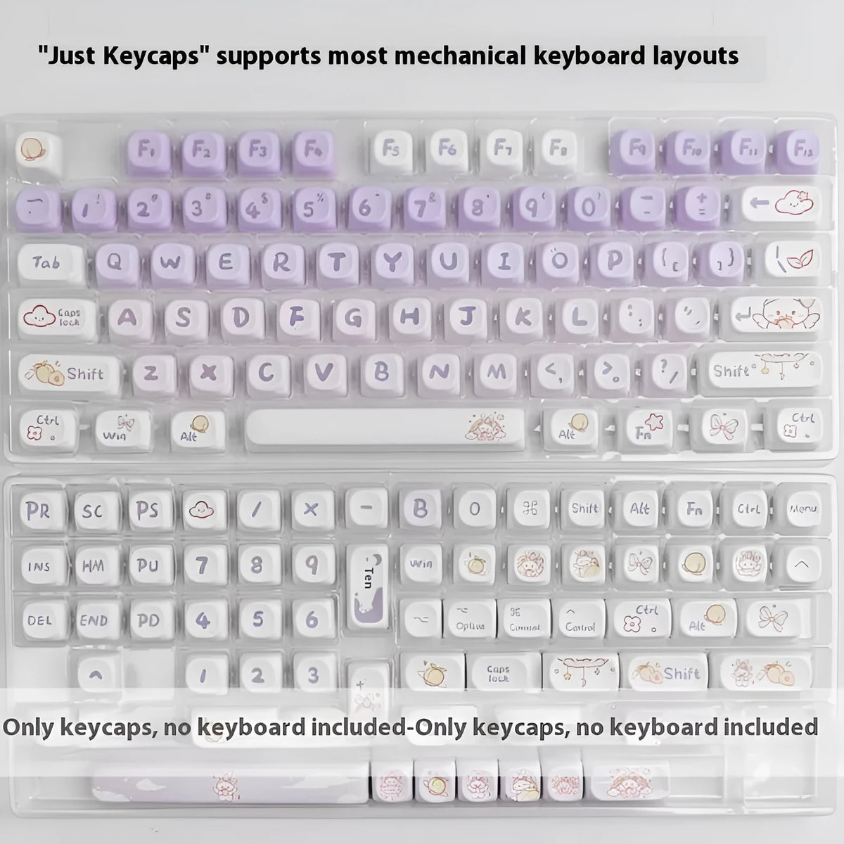 PBT gradient purple key cap set with custom Coeco rabbit design for mechanical keyboards