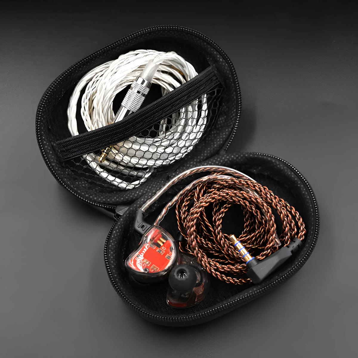 Black oval leather earphone storage bag for EDX PRO ZEX PRO DQ6 headphones