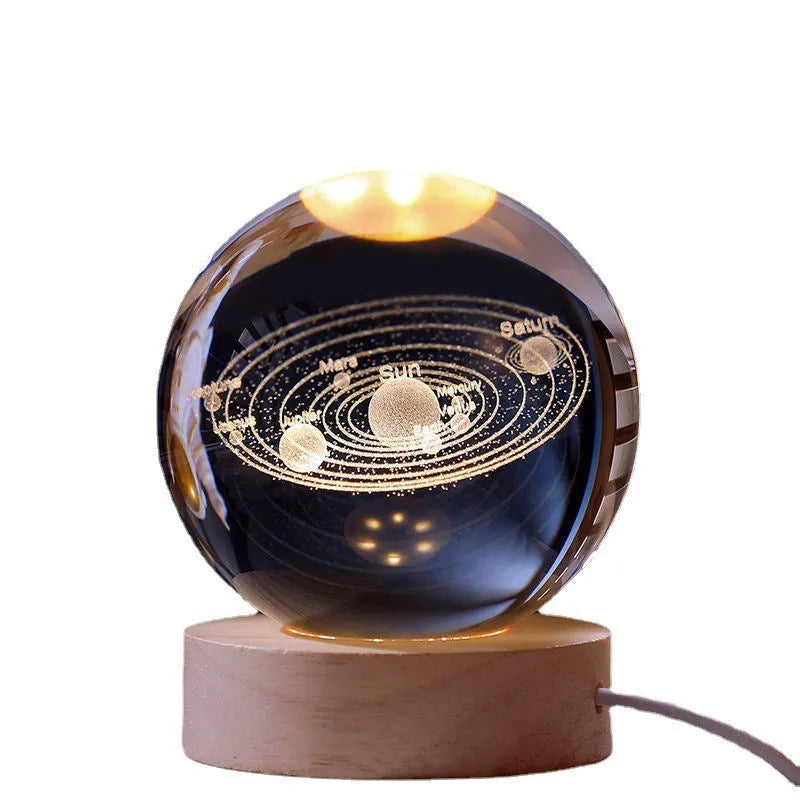 8cm white crystal ball night lamp with inner carving on a rechargeable luminous base