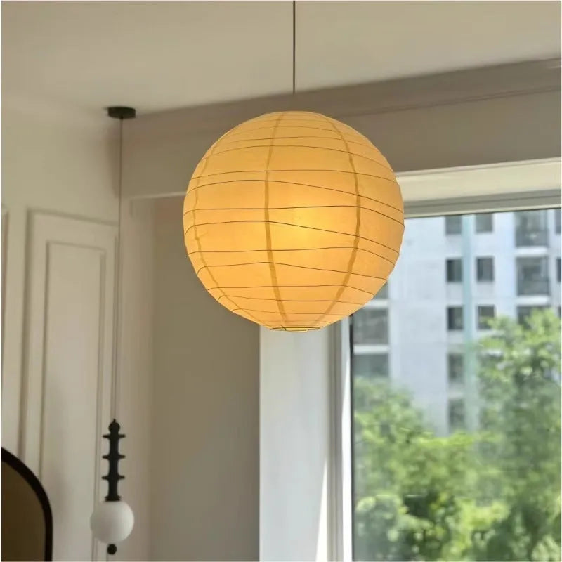 Japanese style rice paper chandelier with circular shade in three size options