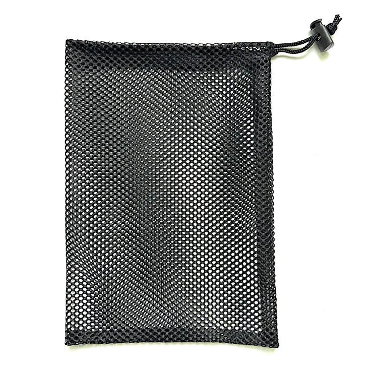 Black mesh storage bag with drawstring closure for children's water ball toys