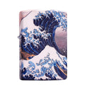 Coloured lacquer windproof lighter with Kanagawa surf design, steel inner liner, copper housing, 58 x 39 x 13mm.