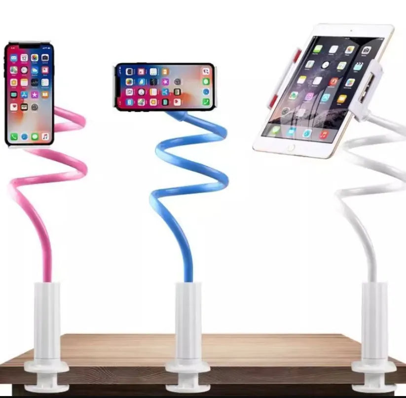 Blue universal mobile phone and tablet holder for bedside use, 4-11 inch devices, 120cm pole