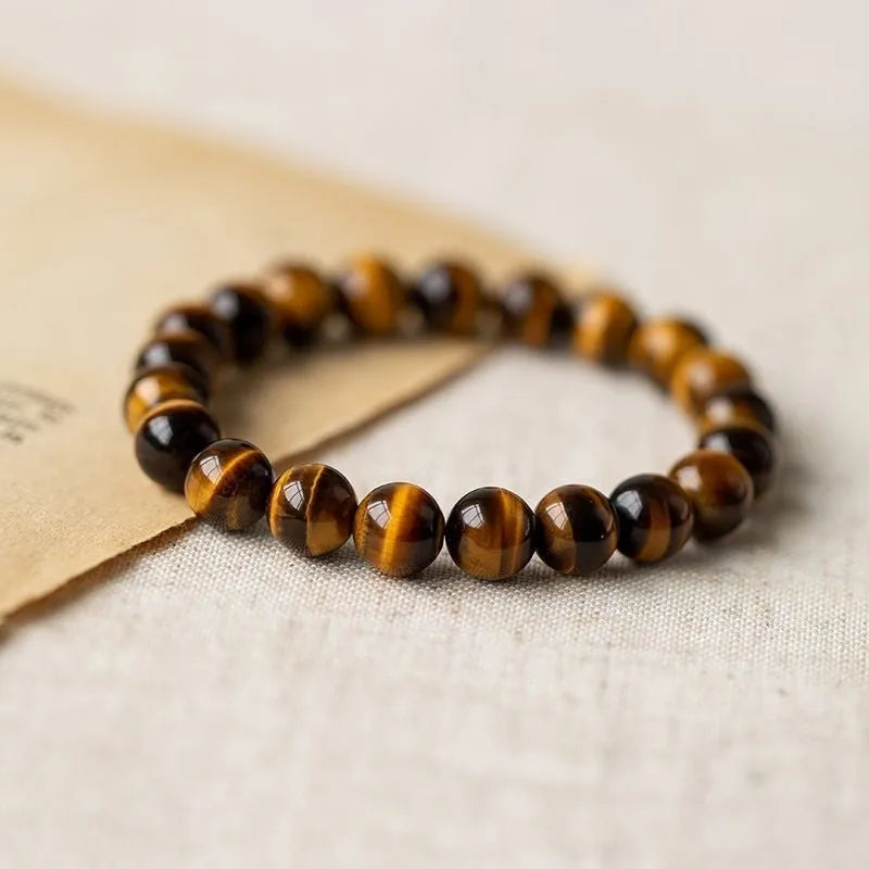 Tigereye single circle Buddha rosary bracelet in ethnic style with multiple bead size options