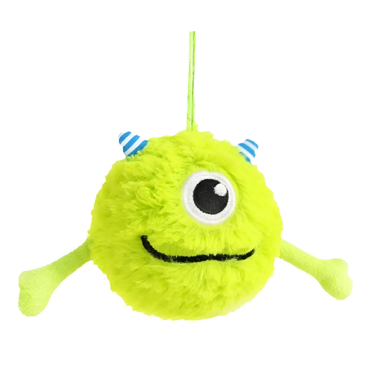 Green interactive dog teething ball toy with sound activation feature for chewing play