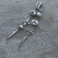 Geometric long pendant earrings with XINGX rhinestone design in antique silver
