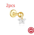 S925 sterling silver geometric moon earring with an embedded star detail in a gold colour finish.