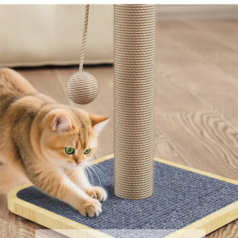Windmill-shaped cat climbing frame with a hanging ball toy, made from pine wood with carpet leather surfaces